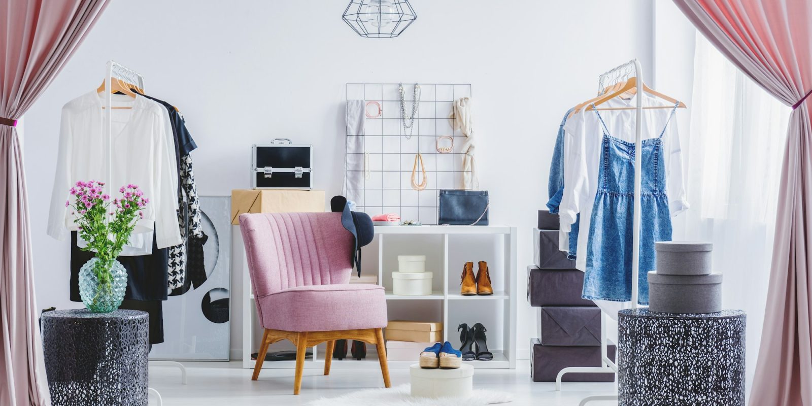 Pink chair in dressing room