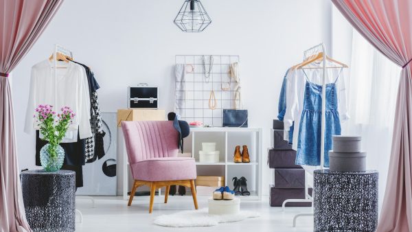 Pink chair in dressing room