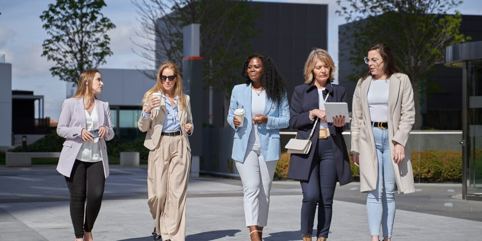 Professional Women Discussing Business in Financial District