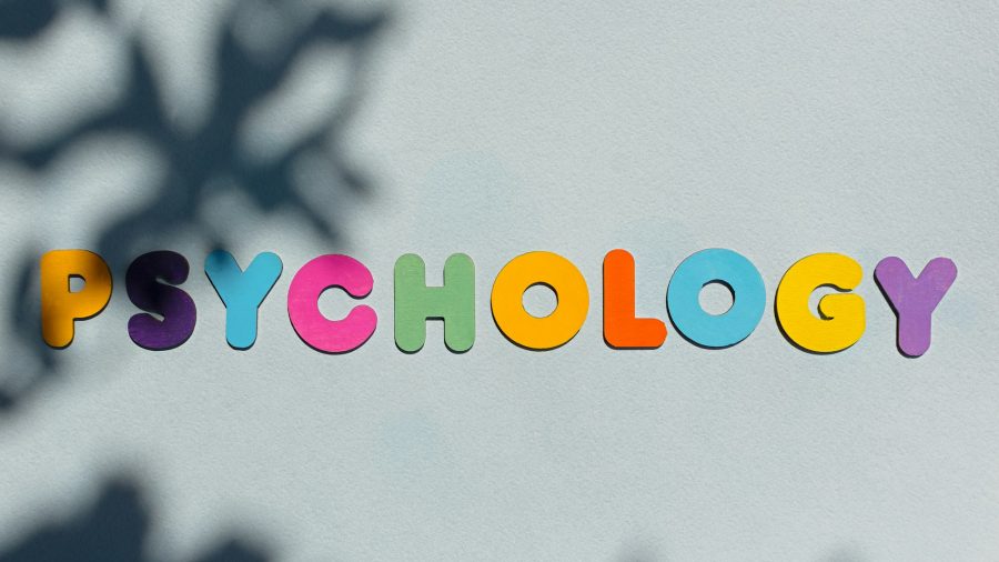 Psychology word multicolored wooden letters.