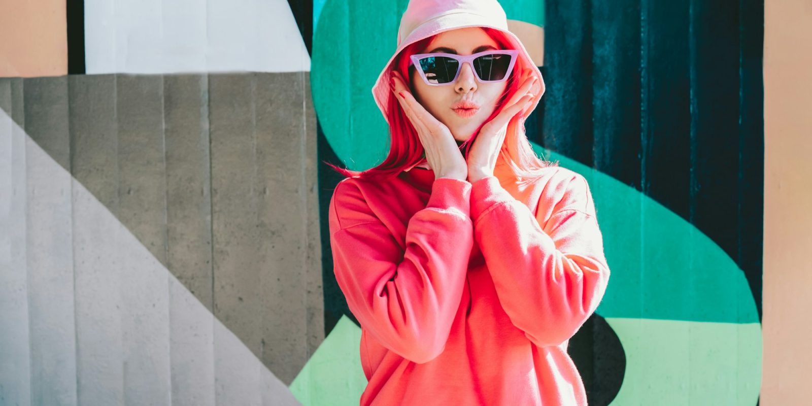 Urban street fashion. Vanilla Girl. Kawaii vibes. Candy colors design. Bucket hat trends.