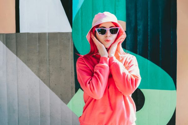 Urban street fashion. Vanilla Girl. Kawaii vibes. Candy colors design. Bucket hat trends.