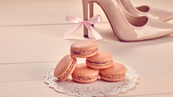 Woman essentials, fashion high heels. Macarons