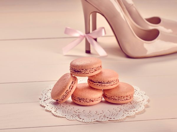 Woman essentials, fashion high heels. Macarons