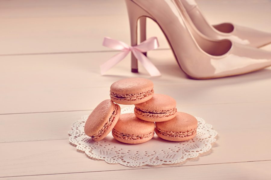 Woman essentials, fashion high heels. Macarons